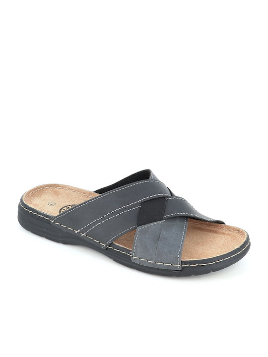 Leather Men's Sandals In Black Color 130/600601_BLACK