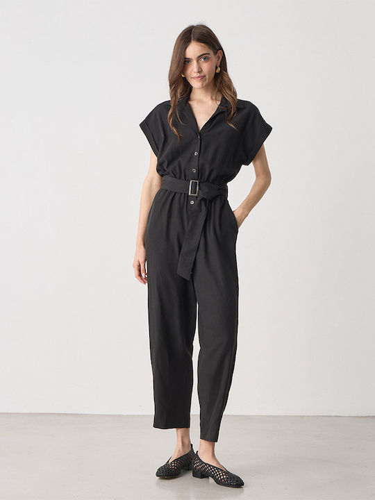 Women's Jumpsuit Black 95% Lyocell 5% Linen