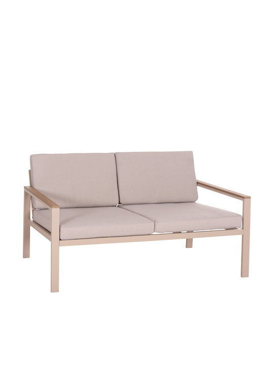 Safin Canapea de Exterior cu Două Locuri Metalică Maro cu Perne 140x70x77cm
