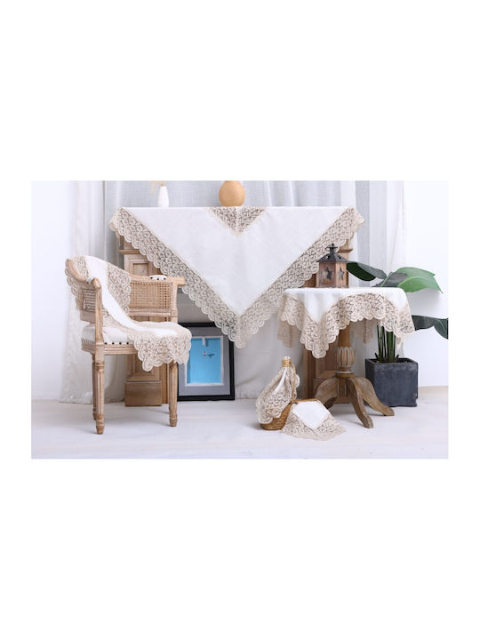 Liolios Home Linen Tablecloth With Embroidery Set 3 Pieces Qz1600053 Cappuccino 40x160 cm