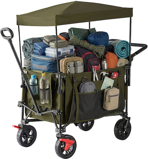 Relaxdays Klappbarer Einkaufswagen Dach Dunkelgrün Schwarz 131x97x54 cm