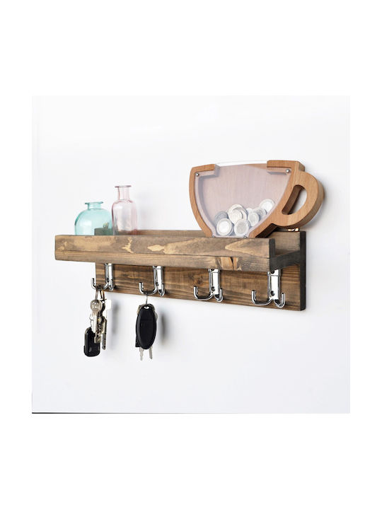 Megapap Wall Hanger Aos Wooden 8 Hooks Brown 40x11x11cm