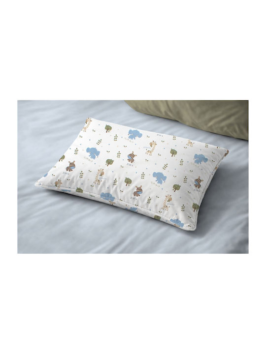 Dimcol Happy Safari 711 Baby Pillowcase Made of 100% Cotton White-Sky Blue 45x35cm