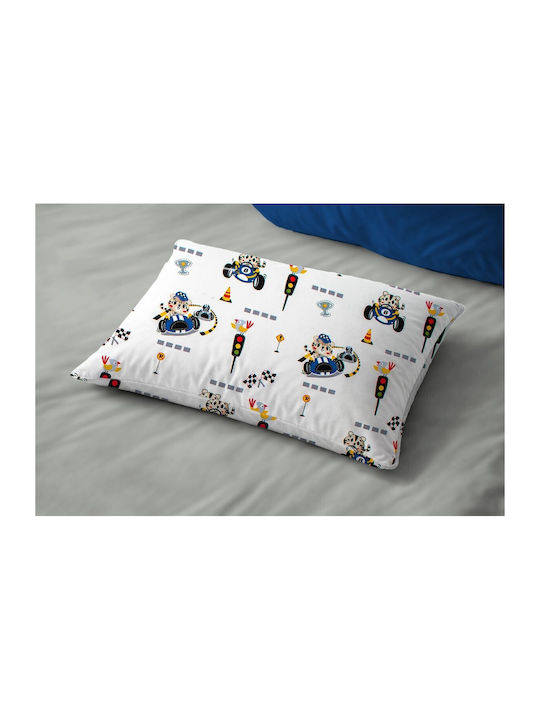 Dimcol Animal Grand Prix 589 Baby Pillowcase Made of 100% Cotton White Blue 45x35cm