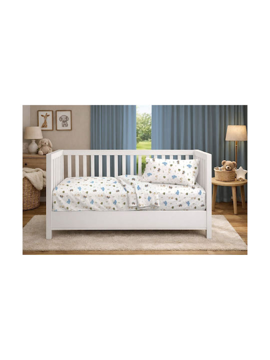 Dimcol Cearceaf Pentru Bebeluş Happy Safari 711 Alb-Cer Albastru 120x160cm