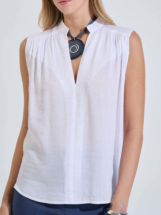 Bill Cost Women's Sleeveless Top with V-Neck White