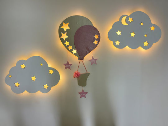 Kids Wooden Wall Lights Hot Air Balloon Clouds
