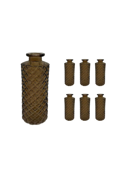 Relaxdays Σετ Διακοσμητικα Βάζα Γυάλινα Καφέ 5x5xΥ13cm 6τμχ