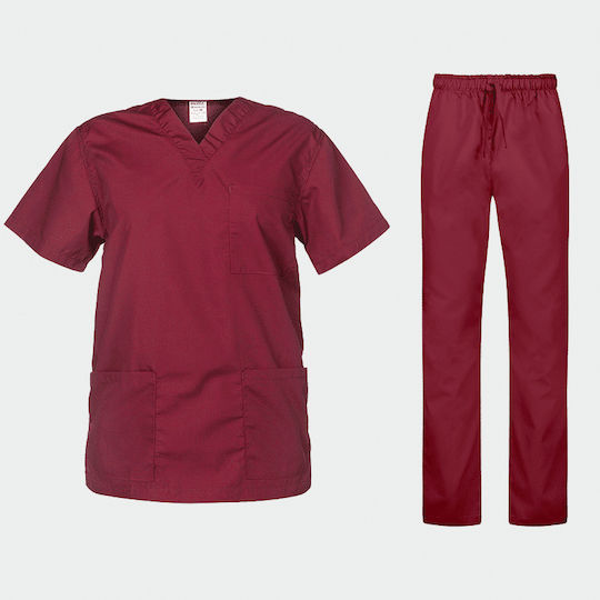 B-Well Cesare Unisex Medical Pants and Blouse Set Burgundy