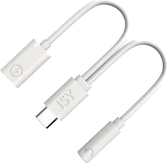 Usb-c Адаптер 3.5mm Мини Жак/usb-c Мъжки Женски Isy Ika-1001 2в1 Към Аудио и Usb Бял