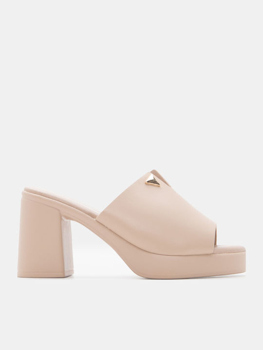 Luigi Mules With High Heel In Beige Colour