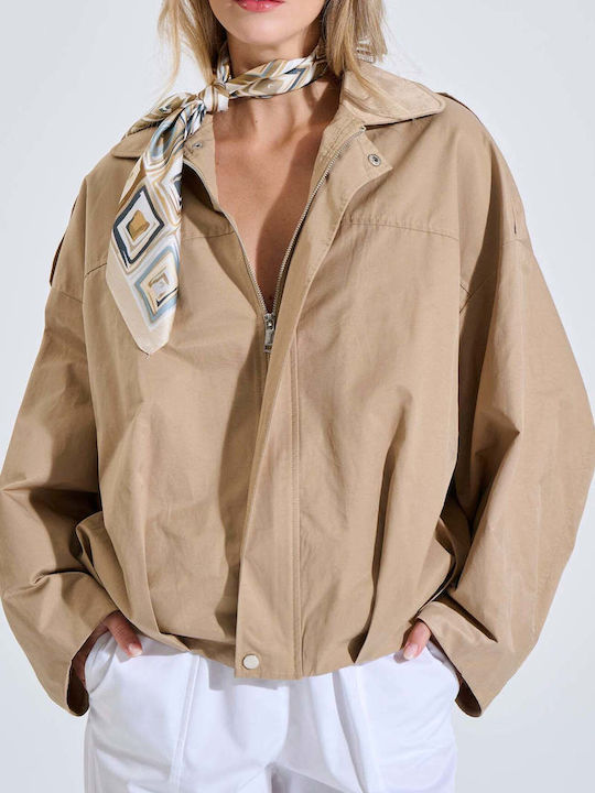 Women's Bomber Jacket Beige 20-060168-0-Beige S/M