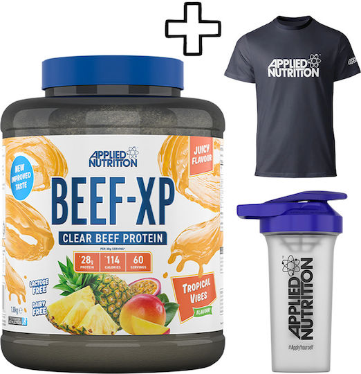 Applied Nutrition Beef-xp Hydrolysed Protein 1800g Strawberry Raspberry & Applied Nutrition Shaker 700ml & Applied Nutrition T-shirt L Custom Bundle