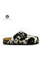 Afelpado Ανατομικές Suede Σαμπό Γυναικείες Παντόφλες Animal Print Black