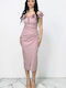 Rochie Midi De Seara Drapată Roz