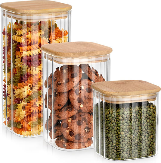 Vilde Set 3 Bucăți Vaze Pentru Cafea / Paste / Cereale Cu Capac Sticlă Maro 1600ml 3 Bucăți