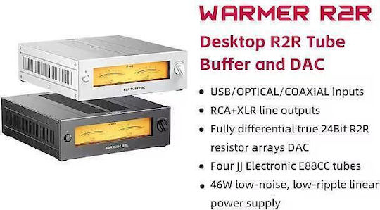 Fiio Warmer R2r Tube Dac Amp – Напълно Балансиран 24-битов R2r Jj E88cc Лампов Буфер Usb Оптичен Коаксиален Вход Rca & Xlr Изход Сребрист