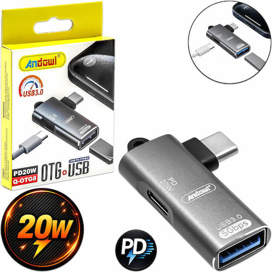 Andowl Otg Converter USB-C Male to Female Gray 1 Piece