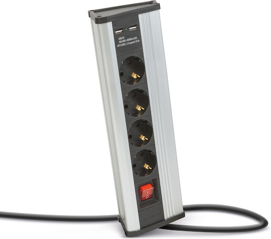 Alista Home Bandă de Alimentare cu 4 Prize cu USB-A Comutator și Cablu 1.5m