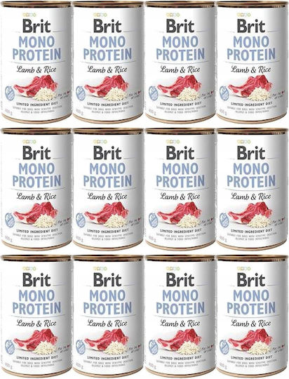 Brit Mono Protein Υγρή Τροφή Σκύλων σε Κονσέρβα με Αρνί, Ρύζι και Κρέας 12x400gr
