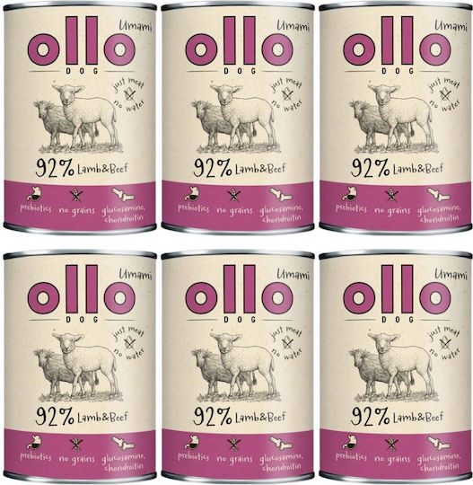 Ollo Nasses Hundefutter mit Lamm, Rindfleisch, Fleisch, Zucchini und Kürbis 6x850gr