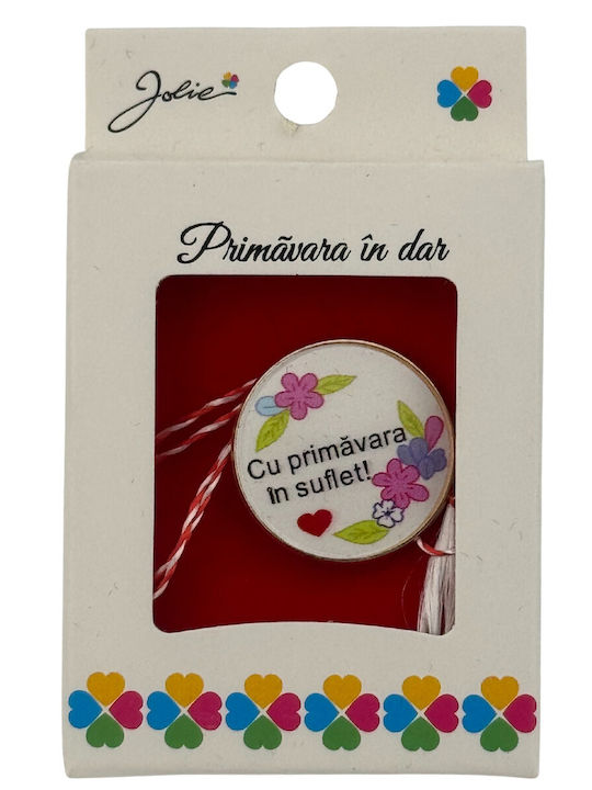 Small Brooch Martisor In Box Jolie Message Design Size 2.5-3 Cm Metal Material Round Flower Pattern