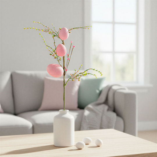 Ramură Decorativă De Paște Ouă Roz Sclipitoare 40x16 Cm
