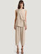 Women's Beige Set with Trousers with Rubber Band in Relaxed Fit