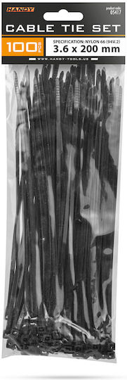Plastik Kabelbinder 200×3.6 Mm Nylon Selbstsperrende Schwarze 100 Stück