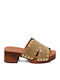 Leather Mules With Low Heel In Green Colour