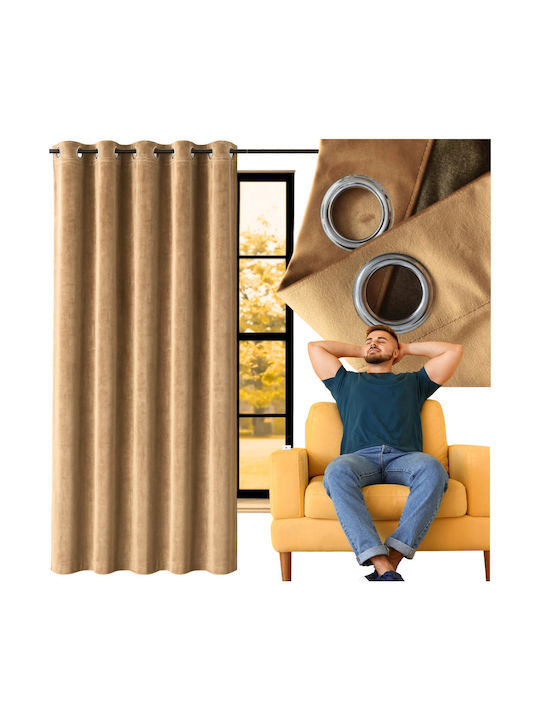 More&Deco Κουρτίνα Συσκότισης με Τρουκς Beige 140x250εκ.