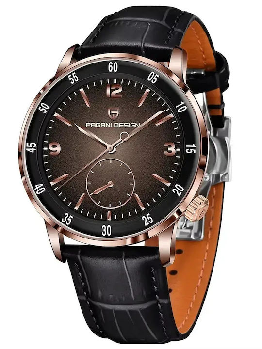Men's Automatic Watch with Black Leather Strap