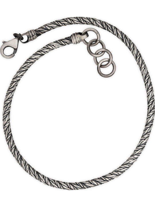 Men's Bracelet Twisted Wires Handmade Silver 925 18cm