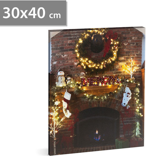 Led Christmas Painting 40 X 30 Cm Wall Decor Warm White Light 2 X Aa Batteries