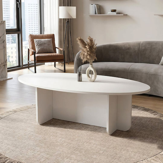 Oval Central Coffee Table Ravey Wooden White L120xW60xH39.6cm