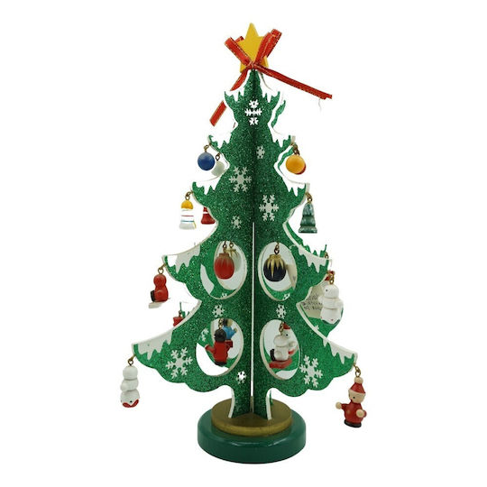 Arbore De Crăciun Verde Alb 8 Compartimente Ornamente 18,5 Cm X 33 Cm Lemn Alista Home