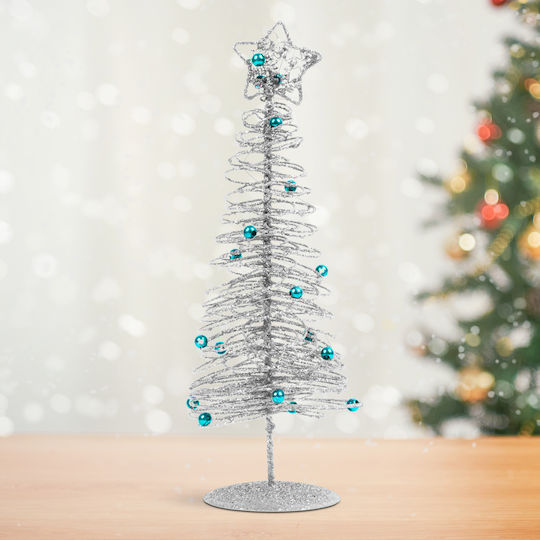 Christmas Tree Metallic 28 Cm Silver Mini Tree Baubles Star