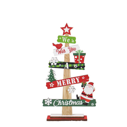 Christmas Wooden Decoration Flippy Table Inscribed We Wish You A Merry Christmas Christmas Tree Design 21.5x12.2x4 Cm Multicolor