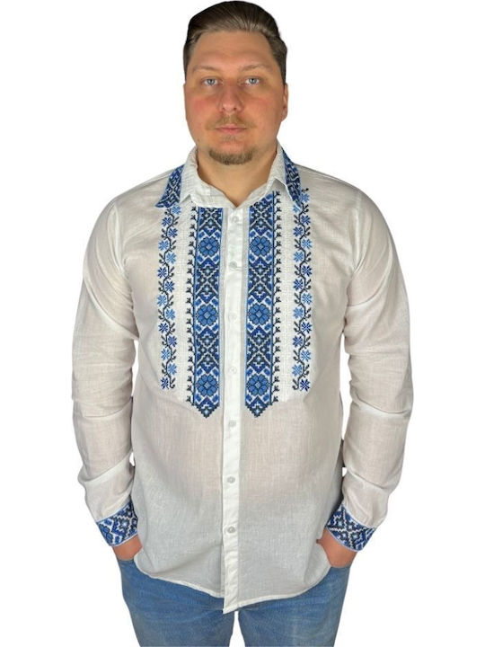 Blouse White Blue