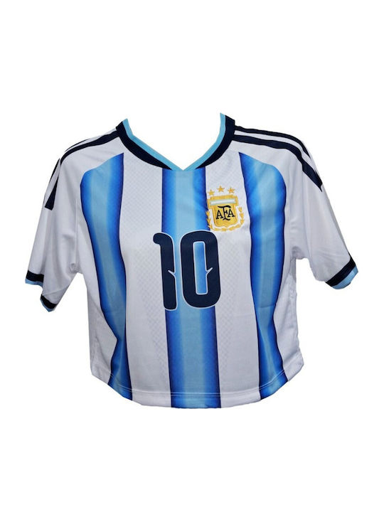 Women's Football Jersey Messi Argentina Light Blue-White 1010-01
