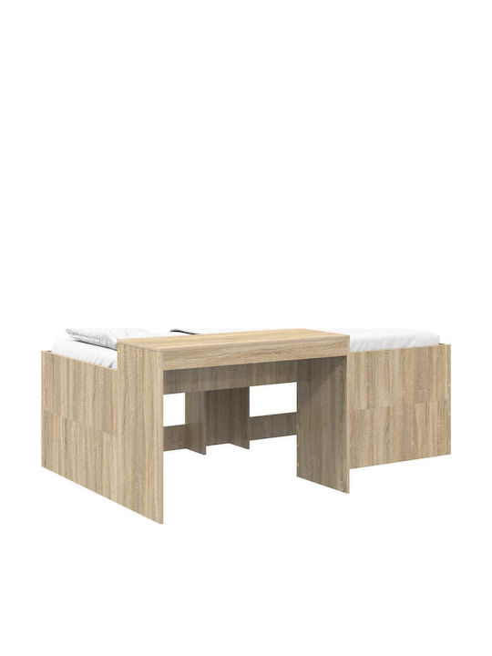 Kids Single Bed with Desk Brown