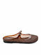 Leather Mules with Heel in Brown Colour
