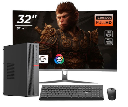 OptimX T5 SFF + Monitor Curbat 32" + Kit Tastatură și Mouse USB Refurbished Grad A (Core i5-9500T/16GB/512GB SSD/W11 Pro) Vopsit