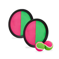 Relaxdays Beach Game Set 2 Hand Grips 2 Balls Pink Green 20.5x20.5cm