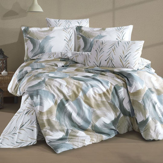 Clasy Home Set Duvet Cover Cotton 200x220cm Double with 2 Pillowcases & 1 Bed Sheet estiva1 46 0 Beige