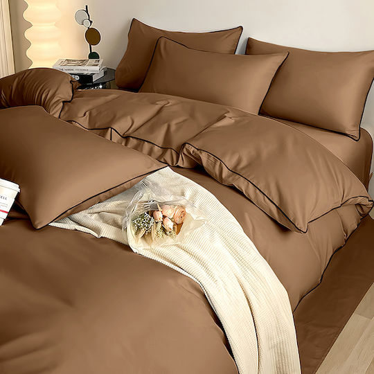 Σετ Παπλωματοθήκη 200x220cm Διπλή με 2 Μαξιλαροθήκες & 1 Σεντόνι Brown