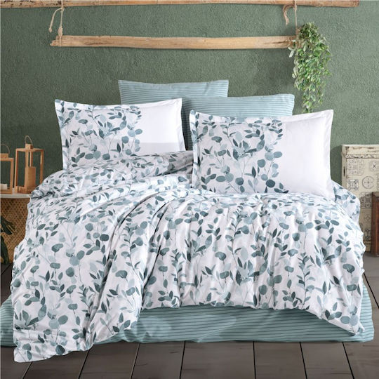 Clasy Home Σετ Παπλωματοθήκη (2 τμχ) Βαμβακερή 150x220cm Μονή με Μαξιλαροθήκη & 1 Σεντόνι Πράσινη