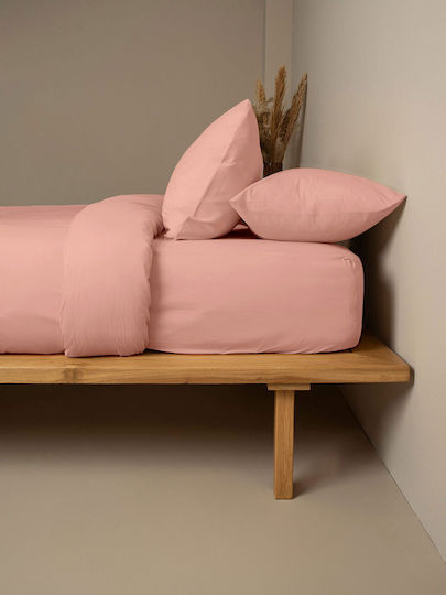 Sunshine Cotton Feelings 116 Double Bed Sheets Set with Rubber Hugger 150x205+30cm Light Pink (4 Pieces)
