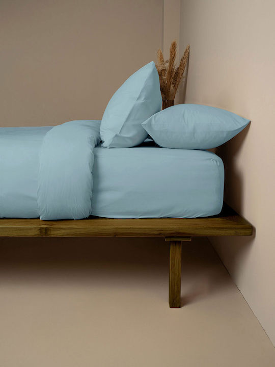 Sunshine Cotton Feelings 120 Double Bed Sheets Set With Rubber Hugger 150x205+30cm Sky Blue (4 Pieces)