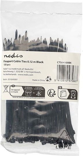 Nedis Δεματικά Καλωδίων Πλαστικά x120mm σε Μαύρο χρώμα (100τμχ) (CTS04100BK)